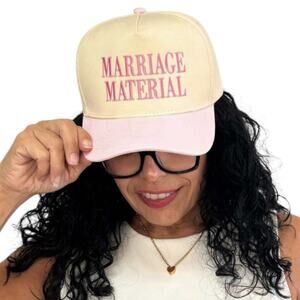 Marriage Material Embroidered Ivory Pink Canvas Adjustable Cap Playful Flirty